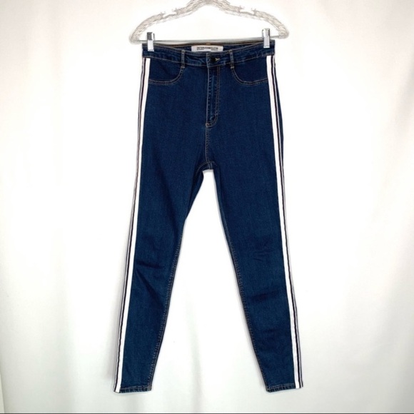 Zara High Rise Side Stripe Skinny Jeans Dark Wash size 10 - Picture 4 of 15